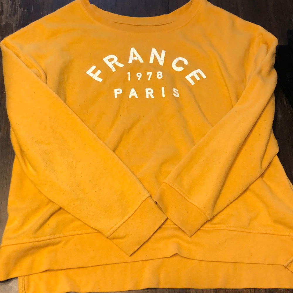 Long sleeved France mustard yellow sweater, size Large